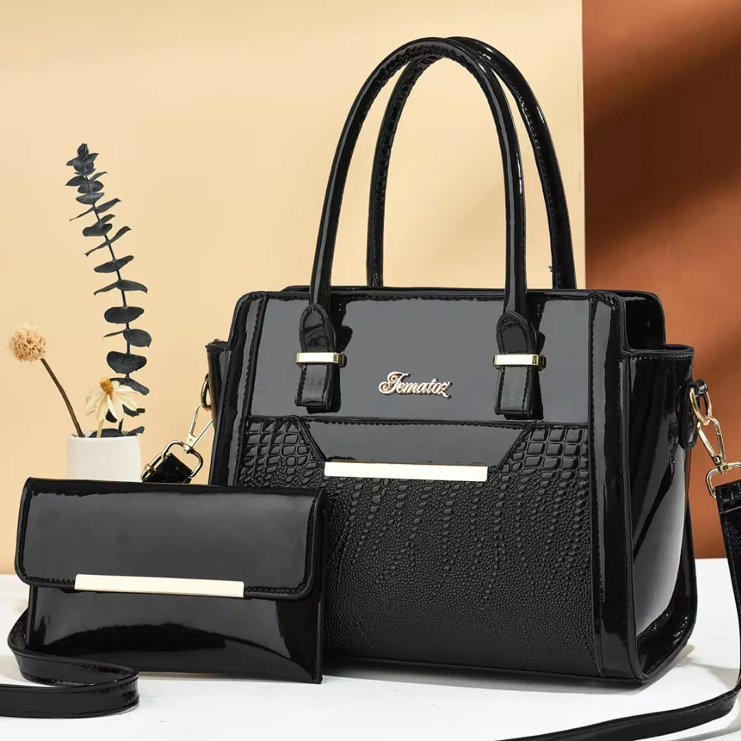 Women's PU Leather Handbag & Clutch Set
